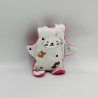 Doudou plat lapin blanc rose elan biche double face CATIMINI