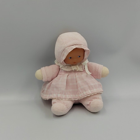 Doudou poupon bébé rose carreaux COROLLE 2001