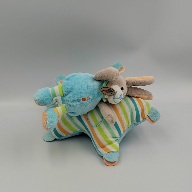 Doudou musical étoile lapin bleu vert rayé Stella BABY NAT