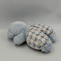 Doudou ours bleu salopette carreaux gris blanc feuilles NOUNOURS