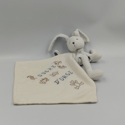 DOUDOU LAPIN BLEU MOUCHOIR OURS BRODÉS