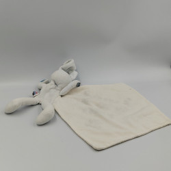 DOUDOU LAPIN BLEU MOUCHOIR OURS BRODÉS