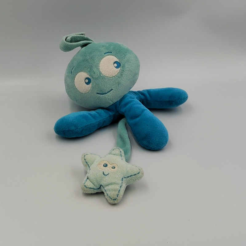 Doudou pieuvre bleu étoile BEBEREVE