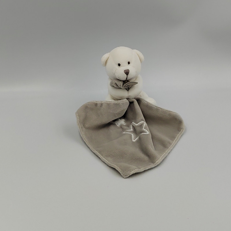 Doudou ours blanc mouchoir gris étoiles Baby nat