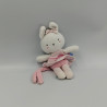 Doudou attache tétine lapin rose blanc coeurs SUCRE D'ORGE