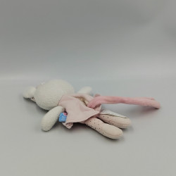 Doudou attache tétine lapin rose blanc coeurs SUCRE D'ORGE