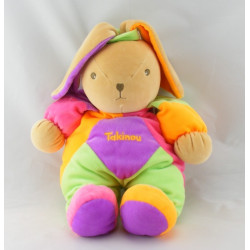 Doudou Lapin rose orange vert violet fluo TAKINOU