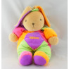 Doudou Lapin rose orange vert violet fluo TAKINOU