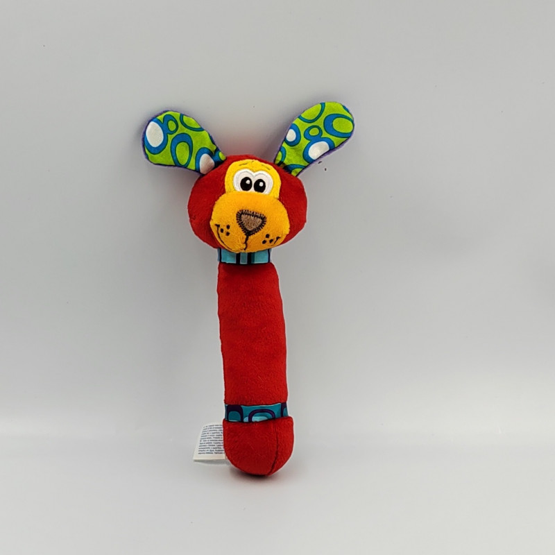 Doudou hochet baton chien rouge Ouatoo