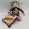 Doudou chat violet prune beige mouchoir Les Usés HISTOIRE D'OURS