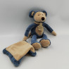 Doudou souris beige bleu mouchoir HISTOIRE D'OURS