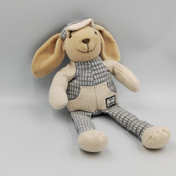 Doudou lapin carreaux gris casquette DOUDOU ET COMPAGNIE