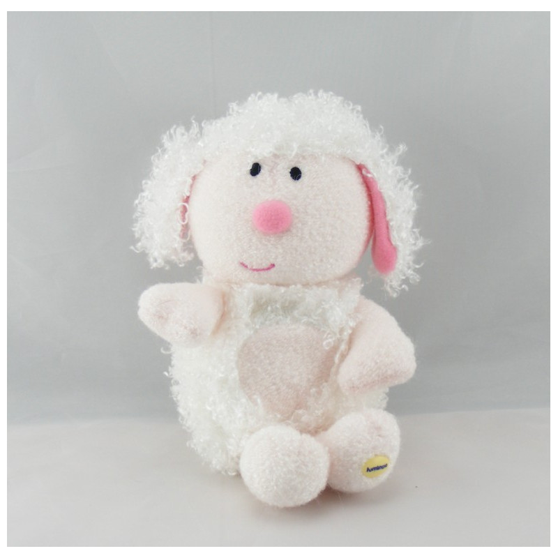 Mini Doudou plat agneau mouton blanc rose LUMINOU NEUF