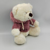 Peluche Doudou ours blanc rose capuche GIPSY