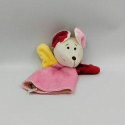 Doudou marionnette souris blanche rouge rose jaune BAMBIA