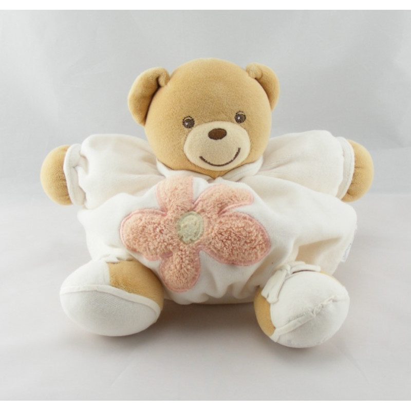 Doudou ours boule patapouf blanc fleur orange KALOO