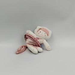 Doudou attache tétine poupée lutin fille rose blanc rayé coeur SUCRE D'ORGE