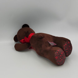 Doudou peluche ours marron rouge coeurs CHOCO MILK