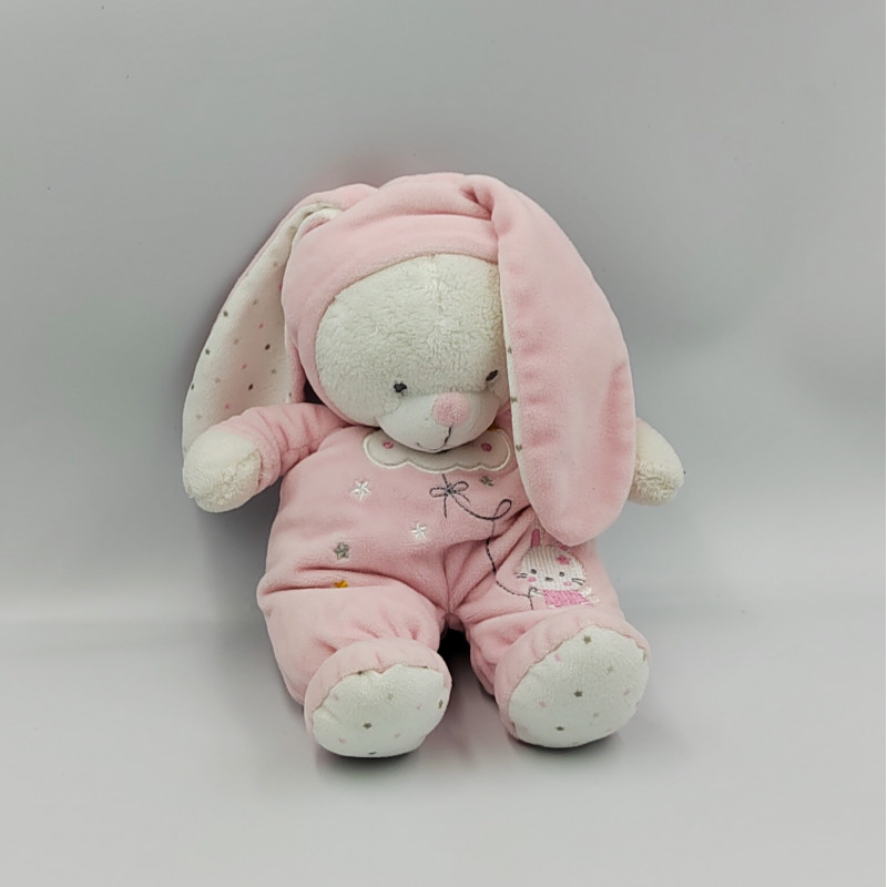 Doudou lapin ours rose blanc nuage étoiles MAX ET SAX