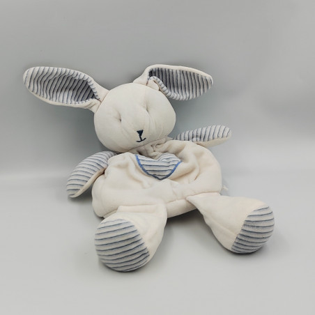 Doudou range pyjama lapin blanc bleu rayé coeur SIPLEC