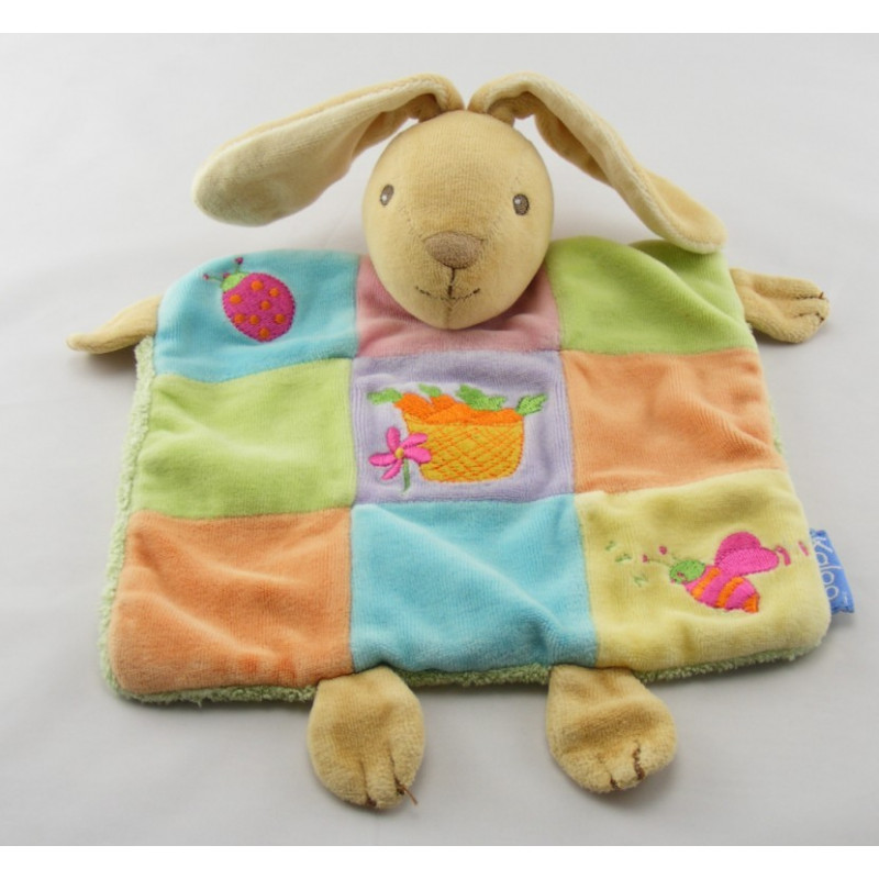Doudou plat ours patchwork multicolore miel abeille KALOO