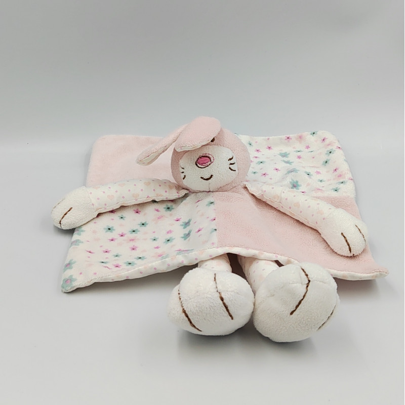 Doudou plat lapin rose blanc bleu fleurs EARLYS DAY PRIMARK
