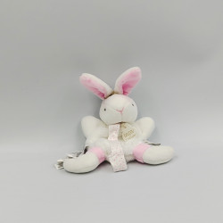 Doudou et compagnie attache tétine lapin blanc rose pois