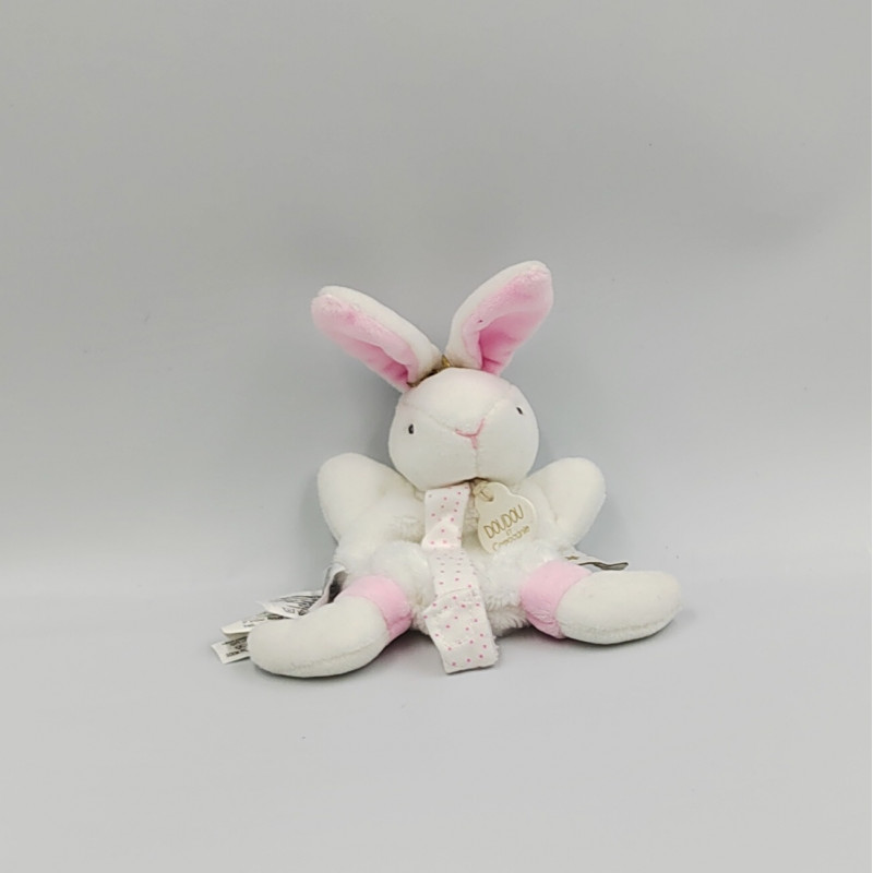 Doudou et compagnie attache tétine lapin blanc rose pois
