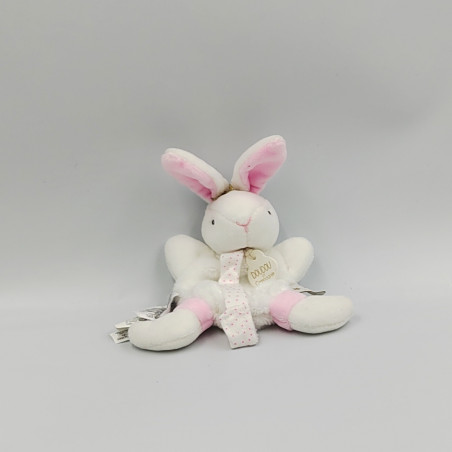 Doudou et compagnie attache tétine lapin blanc rose pois