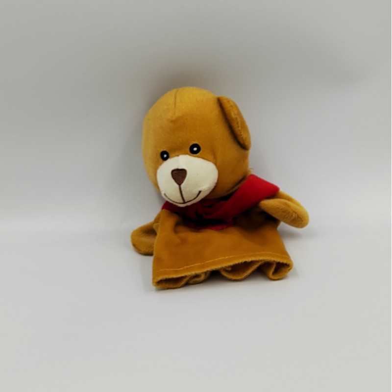 Doudou marionnette ours marron écharpe rouge ZEEMAN