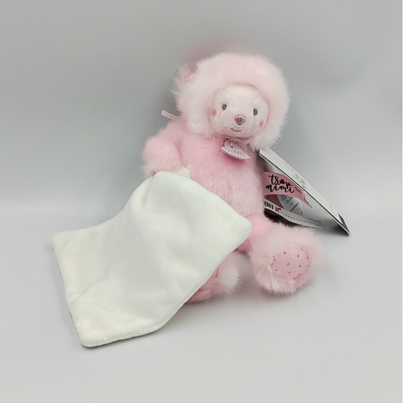 Doudou et compagnie ours rose mouchoir blanc TROP MIMI