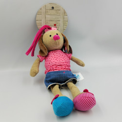 Doudou musical chien beige rose bleu coeurs LIEF