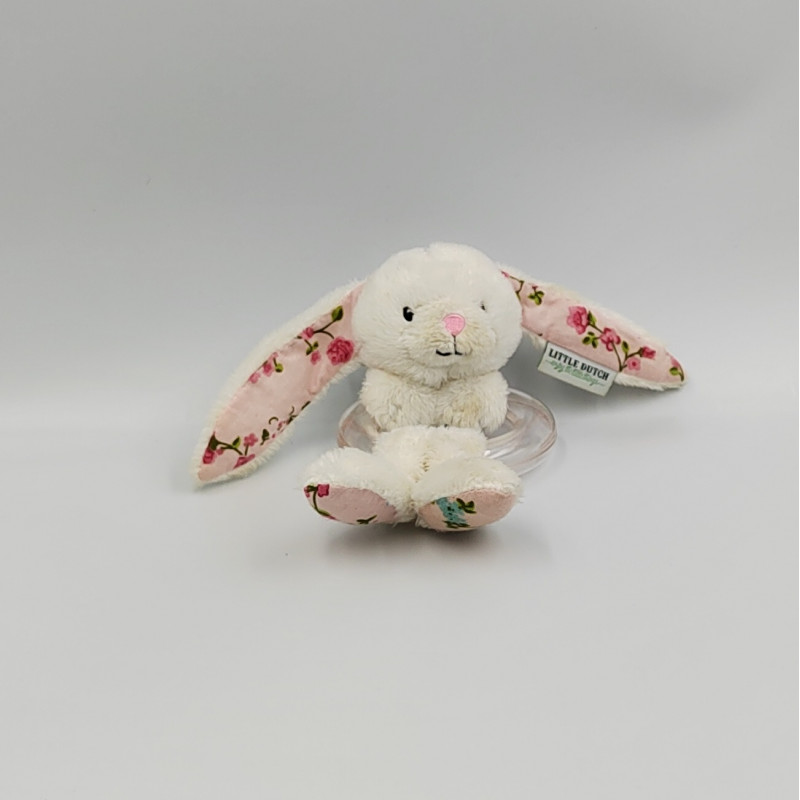 Doudou hochet lapin blanc rose fleurs LITTLE DUTCH TIAMO