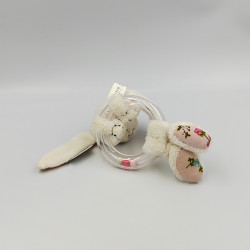 Doudou hochet lapin blanc rose fleurs LITTLE DUTCH TIAMO