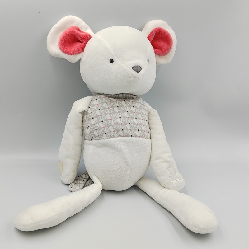 Doudou souris blanche rose grise OBAIBI