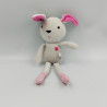 Doudou lapin gris rose rayév fleur DPAM