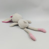 Doudou lapin gris rose rayév fleur DPAM