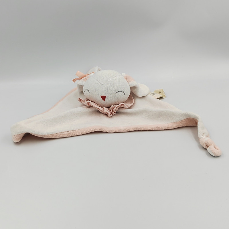 Doudou plat lapin rose blanc PREMAMAN