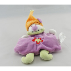 Doudou plat lapin vert mauve étoile rouge AUCHAN