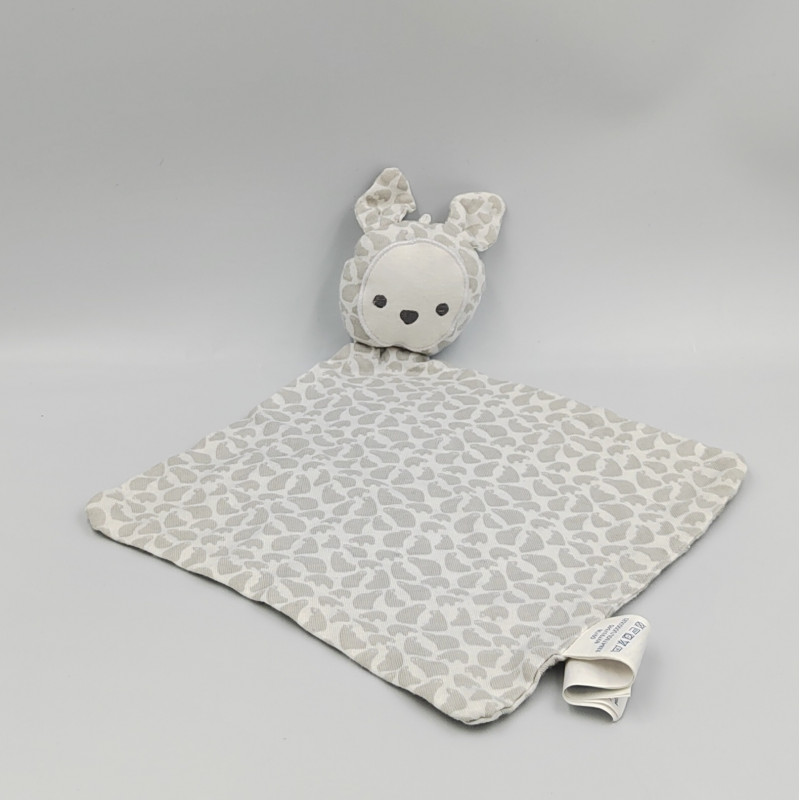 Doudou plat lapin gris blanc ours OBAIBI