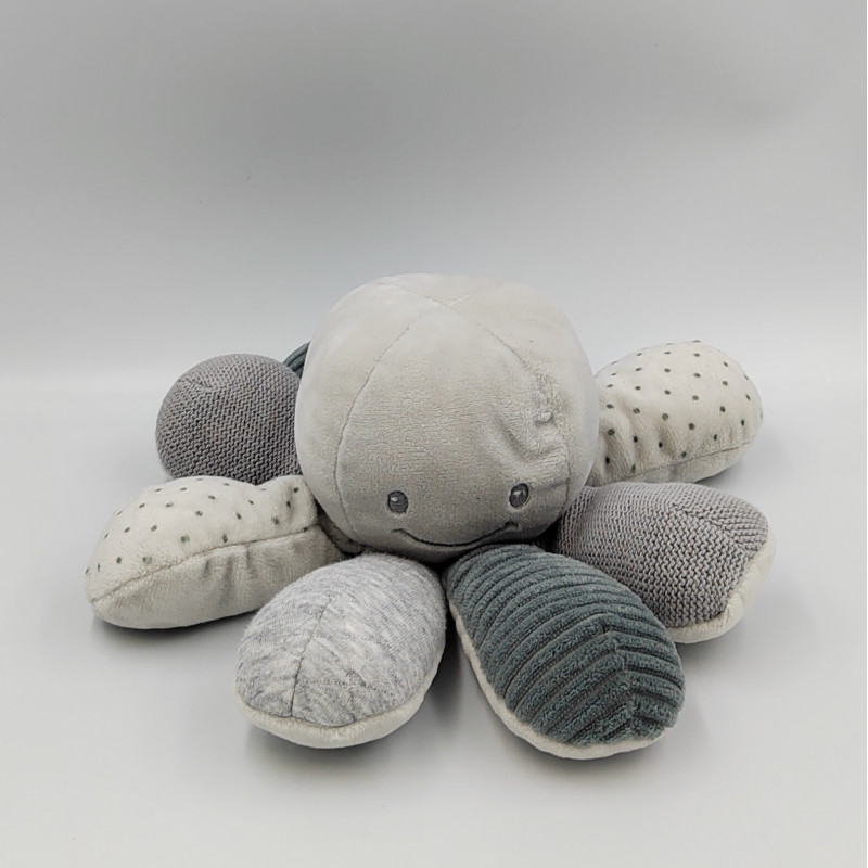 Doudou pieuvre poulpe gris pois NATTOU