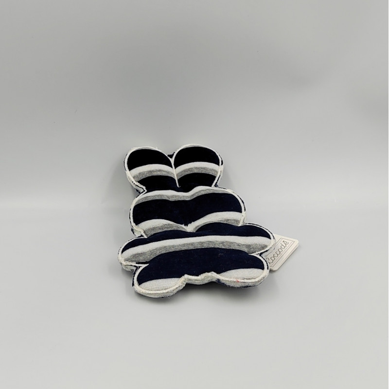 Doudou semi plat lapin bleu marine blanc gris rayé COCCODE