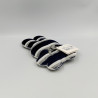 Doudou semi plat lapin bleu marine blanc gris rayé COCCODE