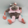 Doudou Hippopotame marron rose Zoé hochet BABY NAT