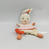 Doudou plat lapin blanc écru orange rayé BEBE CONFORT