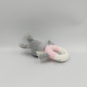 Doudou hochet lapin gris blanc rose coeurs SAMPLI