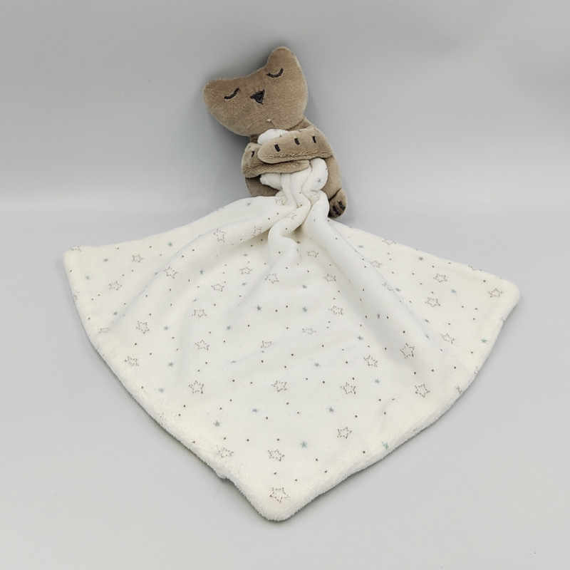 Doudou hibou chouette marron blanc étoiles mouchoir ZARA