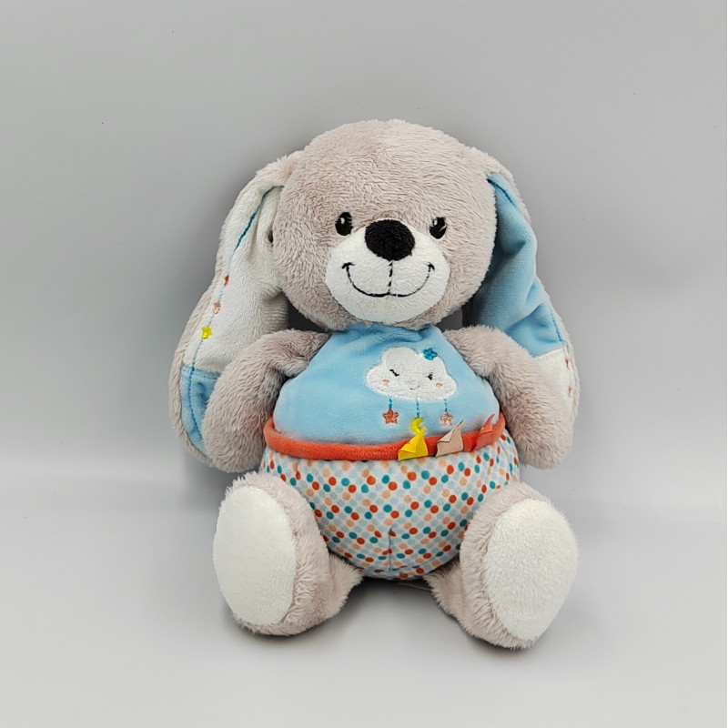 Doudou lapin gris bleu rouge INFLUX