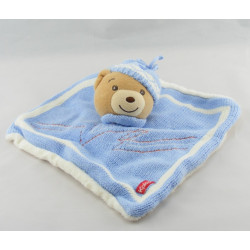 Doudou plat laine bleu ours avec bonnet KALOO