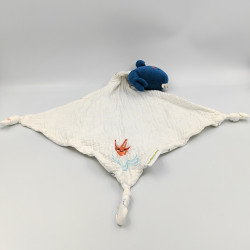 Doudou baleine bleu mouchoir blanc lange VERTBAUDET